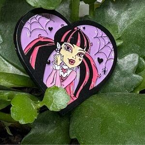 Anime Elf girl-Heart-Shaped Cartoon Pin with Pink and Black Design